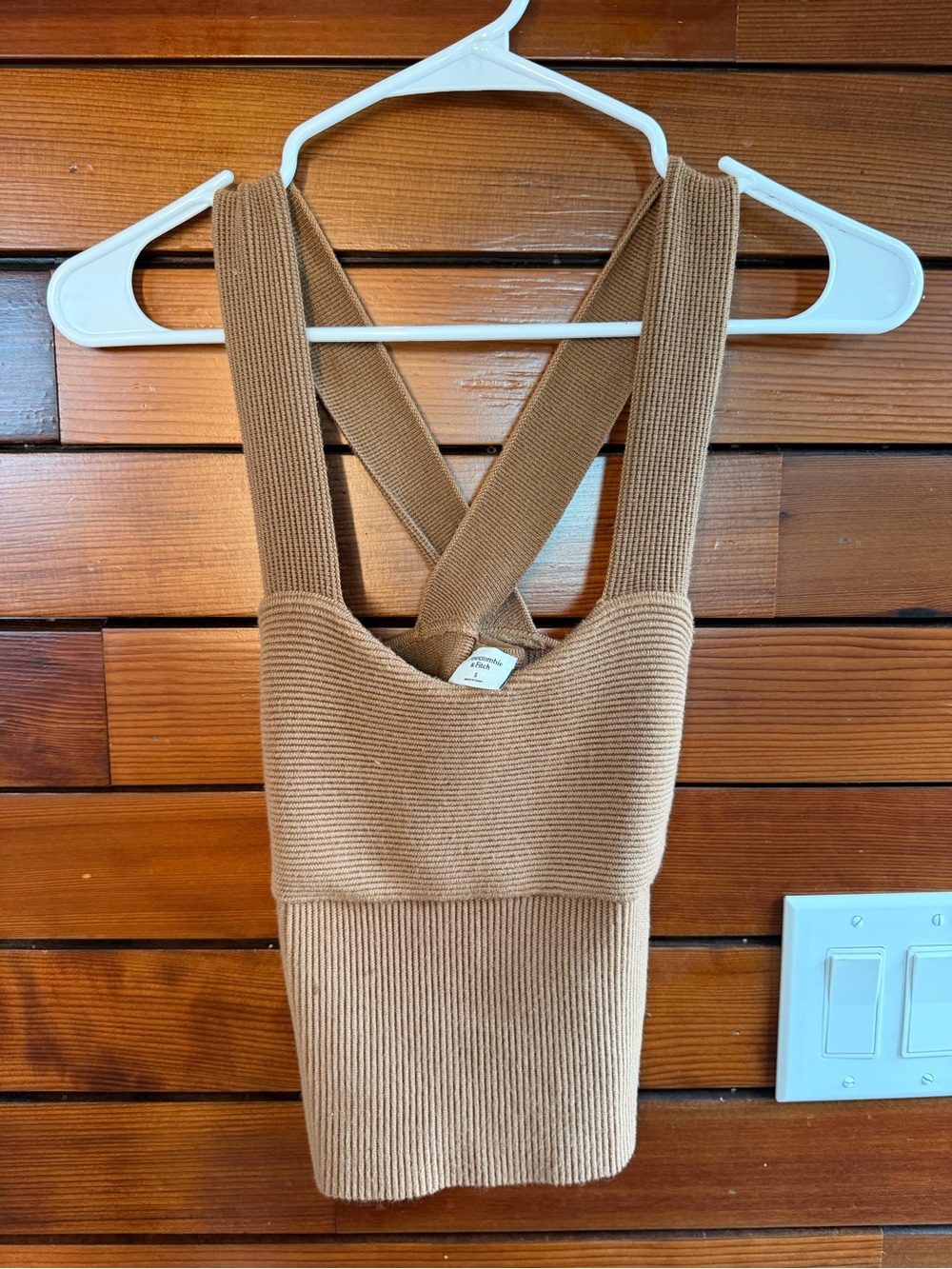 Abercrombie & Fitch Ribbed Knit Tank Top in Camel Brown